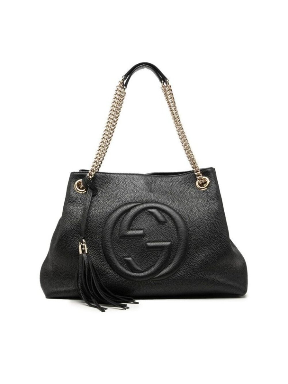 Gucci Interlocking G Soho Chain Tote Shoulder Bag Black Leather